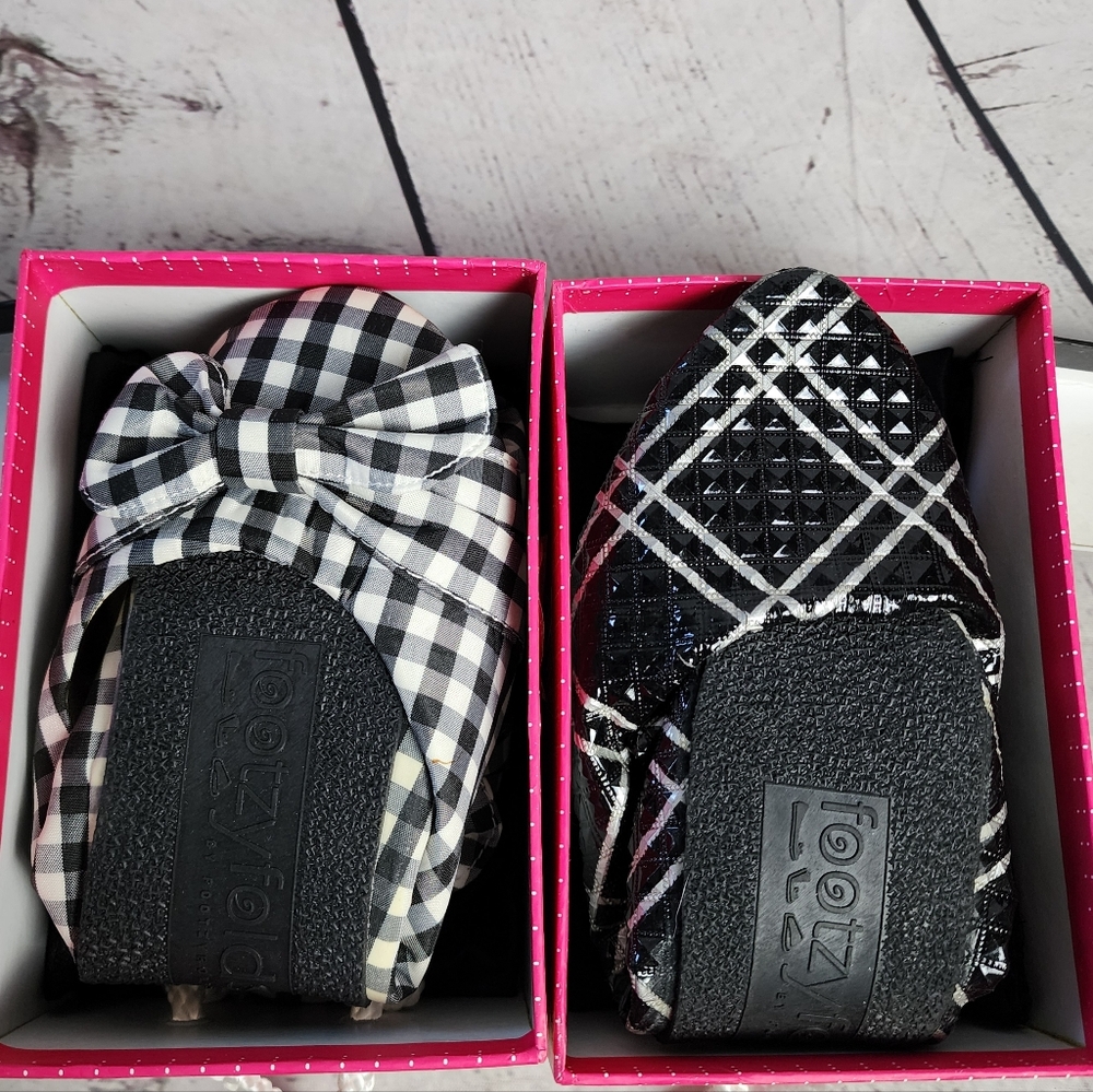 Two Pair Footzyfolds Ballet Flats Large 9/10 NIB